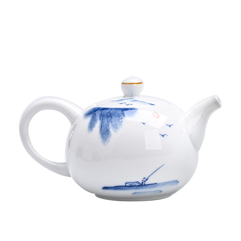 Hand-Painted Underglaze White Porcelain Teapot 37