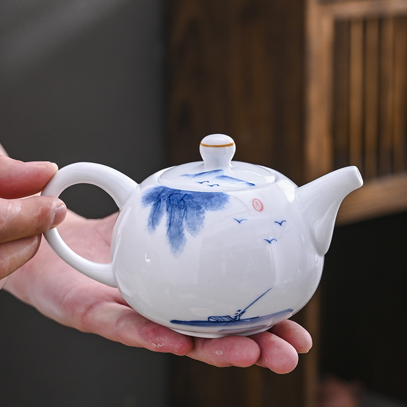 Hand-Painted Underglaze White Porcelain Teapot 37