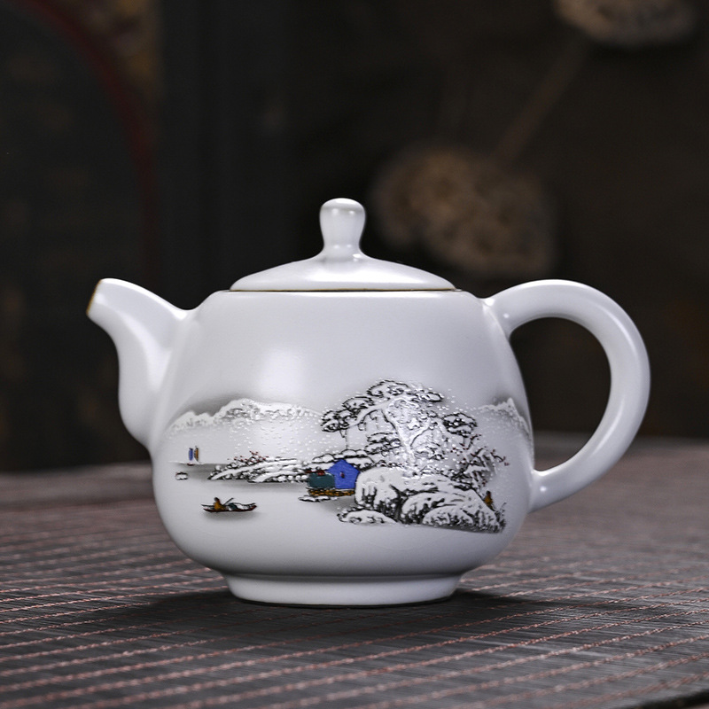 Moon-White Ru Ware Ceramic Teapot 54