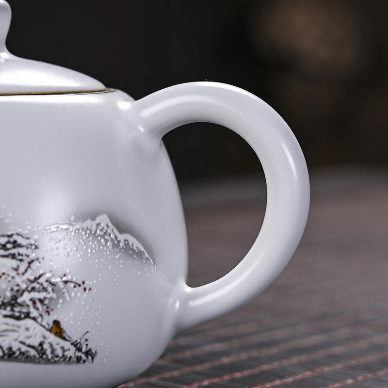Moon-White Ru Ware Ceramic Teapot 54